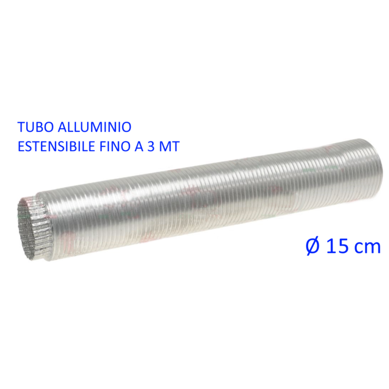 Tubo in alluminio flessibile per cappe, stufe, caldaie e forni 3 m diametro  15cm