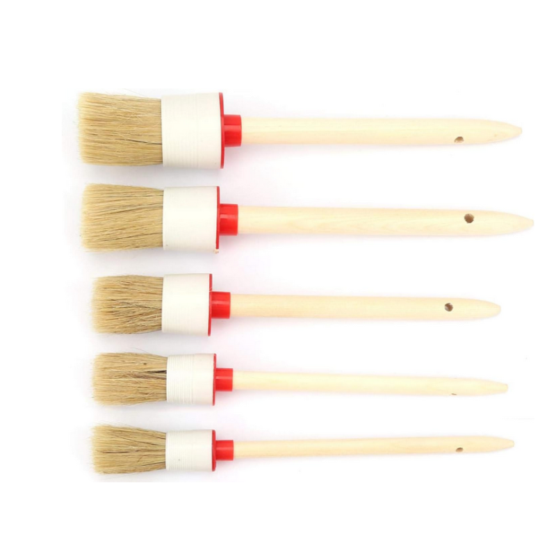Kit set serie 5 pennelli tondi manico legno pennello a setola per